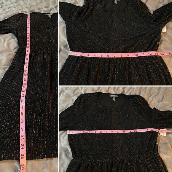 Modcloth Shimmer On Show Metallic Faux Wrap Dress Black Sparkle M NWT - Picture 10 of 11